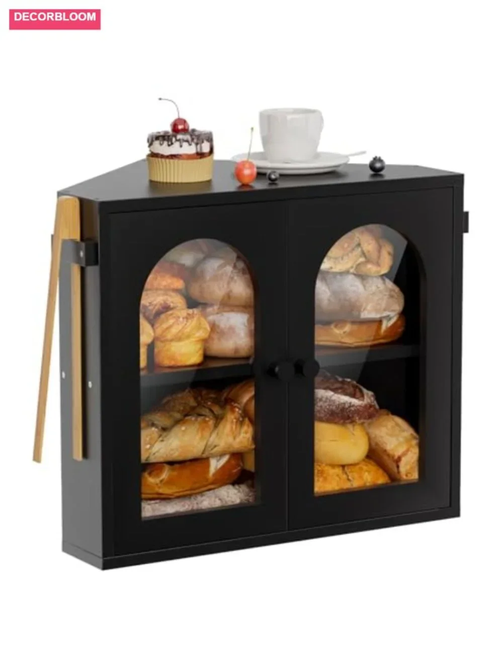 2-Tier Corner Bread Box with Acrylic Door Bamboo Kitchen Counter Storage